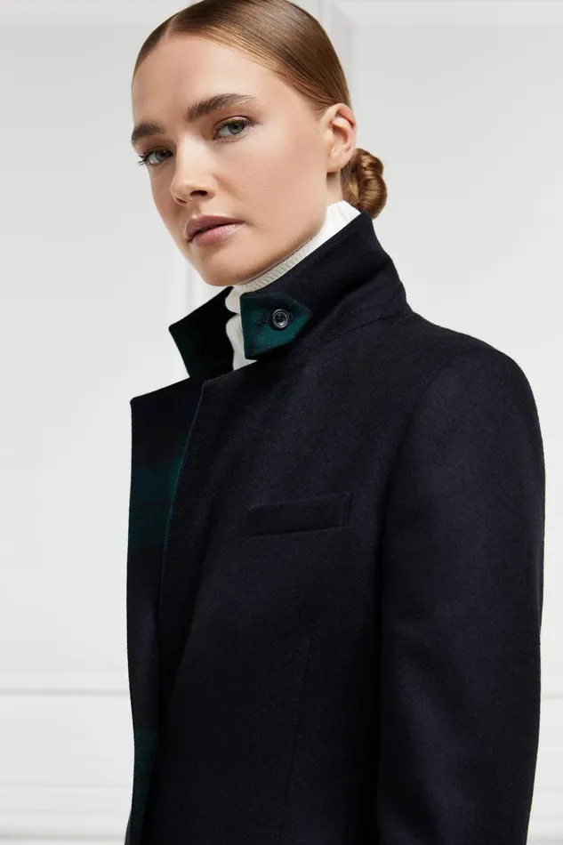 Holland Cooper Tailoring Women Full Length Regency Coat Soft Navy Blackwatch