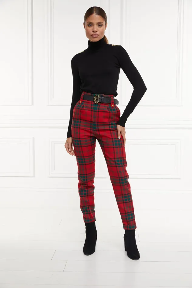 Holland Cooper Tailoring Women High Waisted Peg Trouser Red Tartan