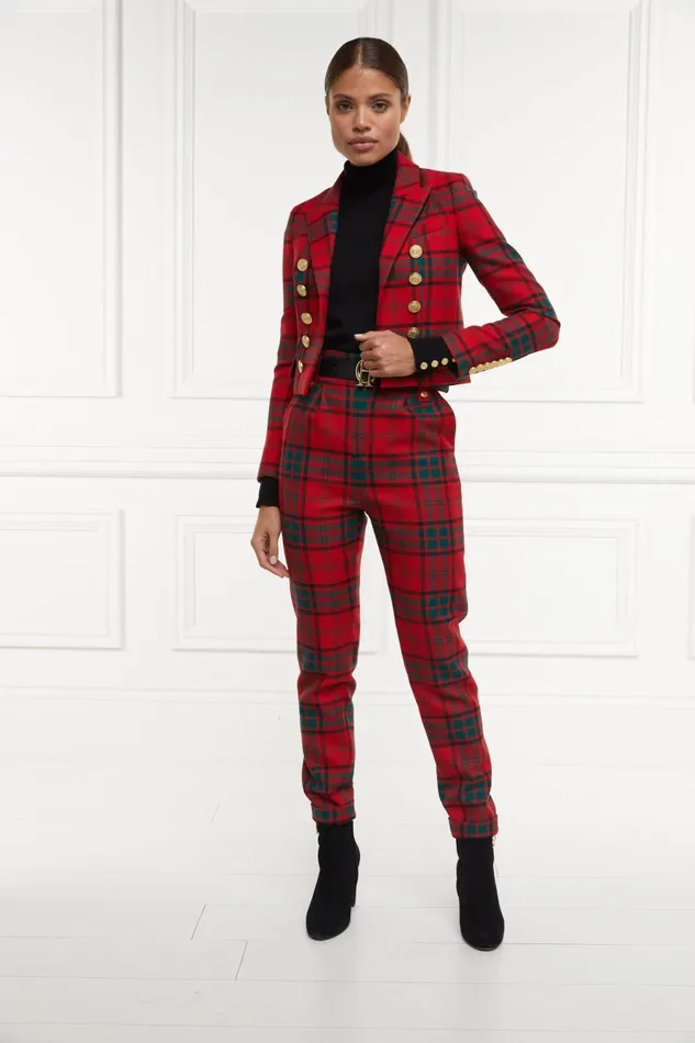 Holland Cooper Tailoring Women High Waisted Peg Trouser Red Tartan Holland Cooper Tailoring Women High Waisted Peg Trouser Red Tartan