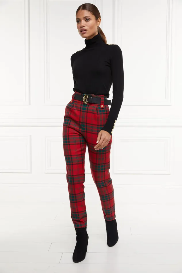 Holland Cooper Tailoring Women High Waisted Peg Trouser Red Tartan Holland Cooper Tailoring Women High Waisted Peg Trouser Red Tartan
