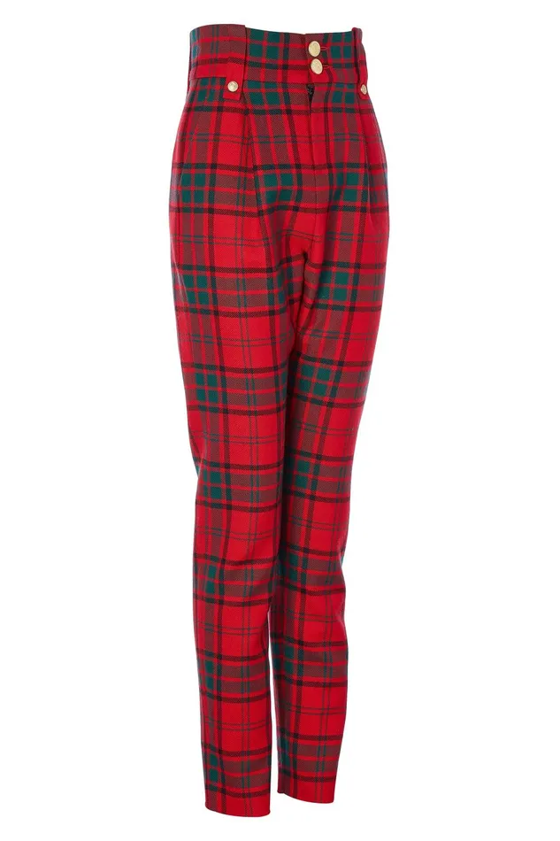Holland Cooper Tailoring Women High Waisted Peg Trouser Red Tartan Holland Cooper Tailoring Women High Waisted Peg Trouser Red Tartan