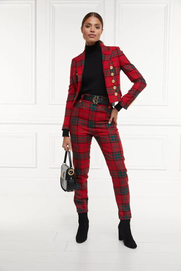 Holland Cooper Tailoring Women High Waisted Peg Trouser Red Tartan Holland Cooper Tailoring Women High Waisted Peg Trouser Red Tartan