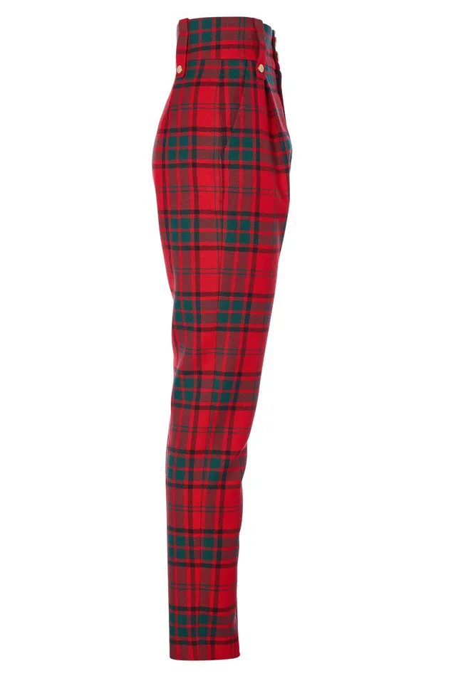 Holland Cooper Tailoring Women High Waisted Peg Trouser Red Tartan Holland Cooper Tailoring Women High Waisted Peg Trouser Red Tartan