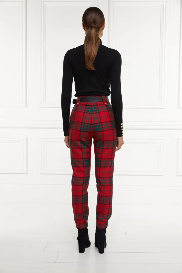 Holland Cooper Tailoring Women High Waisted Peg Trouser Red Tartan Holland Cooper Tailoring Women High Waisted Peg Trouser Red Tartan