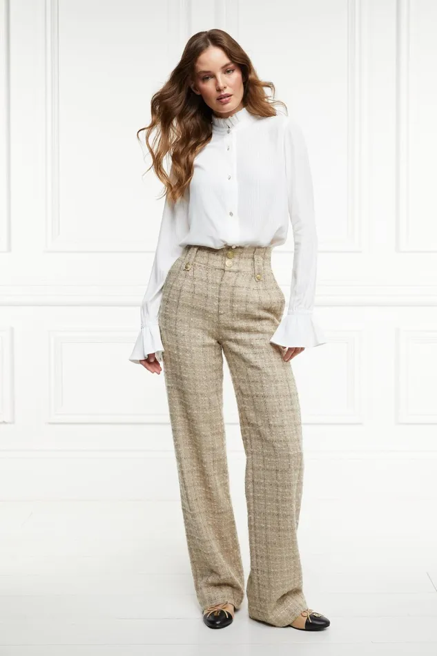 Holland Cooper Tailoring Women High Waisted Straight Trouser Camel Sparkle Tweed