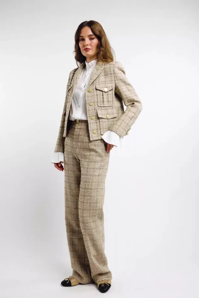 Holland Cooper Tailoring Women High Waisted Straight Trouser Camel Sparkle Tweed Holland Cooper Tailoring Women High Waisted Straight Trouser Camel Sparkle Tweed