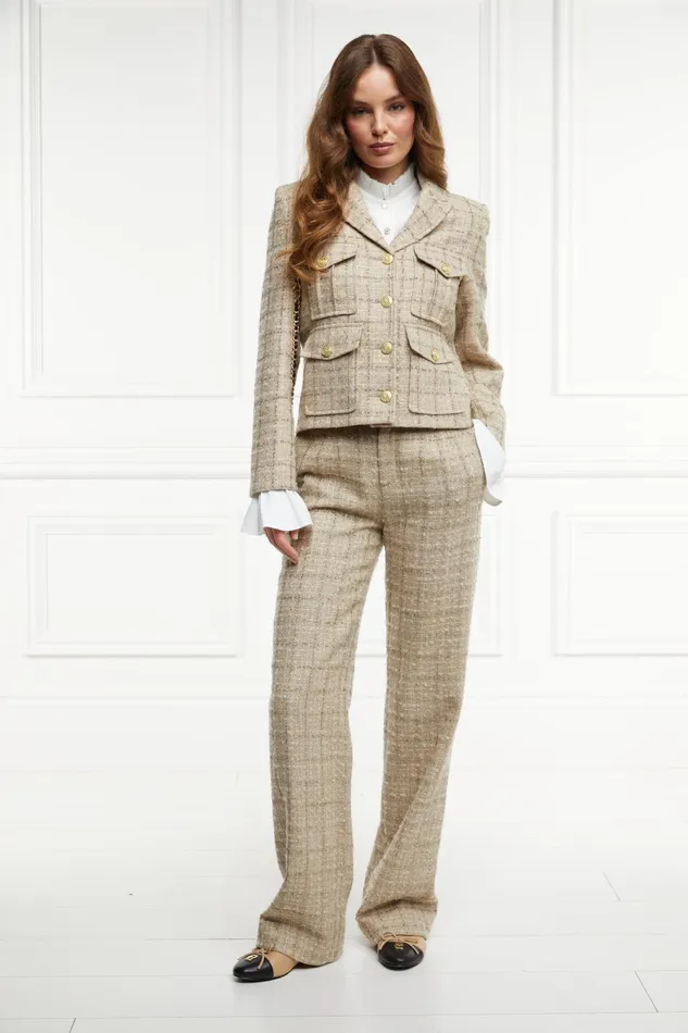 Holland Cooper Tailoring Women High Waisted Straight Trouser Camel Sparkle Tweed Holland Cooper Tailoring Women High Waisted Straight Trouser Camel Sparkle Tweed
