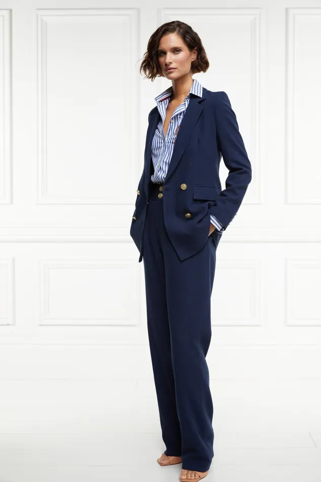 Holland Cooper Tailoring Women High Waisted Straight Trouser Navy Linen Holland Cooper Tailoring Women High Waisted Straight Trouser Navy Linen