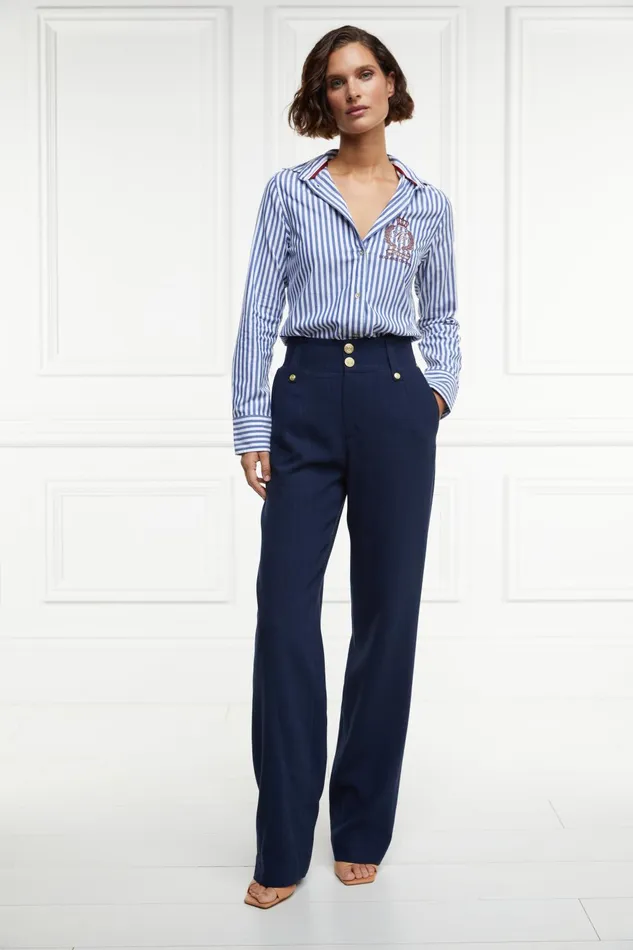 Holland Cooper Tailoring Women High Waisted Straight Trouser Navy Linen Holland Cooper Tailoring Women High Waisted Straight Trouser Navy Linen