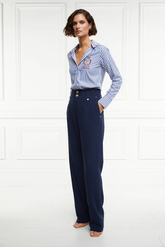 Holland Cooper Tailoring Women High Waisted Straight Trouser Navy Linen Holland Cooper Tailoring Women High Waisted Straight Trouser Navy Linen
