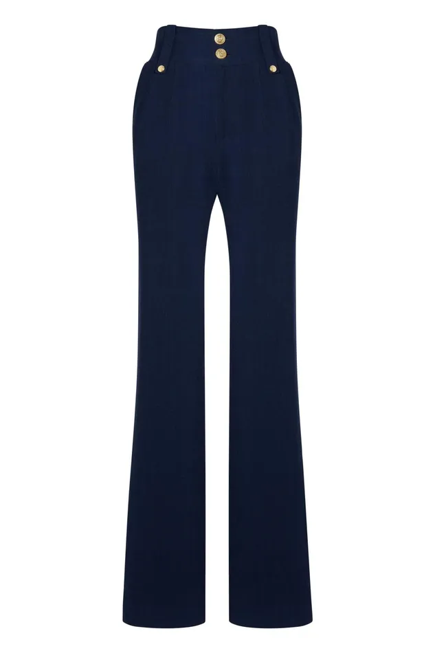 Holland Cooper Tailoring Women High Waisted Straight Trouser Navy Linen Holland Cooper Tailoring Women High Waisted Straight Trouser Navy Linen