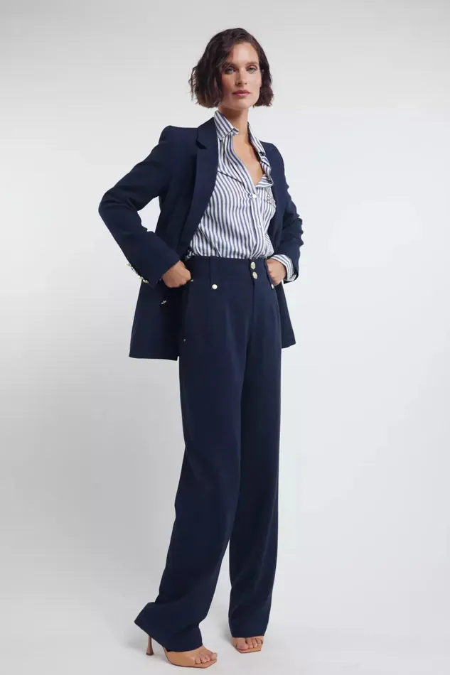 Holland Cooper Tailoring Women High Waisted Straight Trouser Navy Linen Holland Cooper Tailoring Women High Waisted Straight Trouser Navy Linen