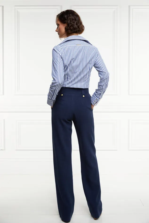 Holland Cooper Tailoring Women High Waisted Straight Trouser Navy Linen Holland Cooper Tailoring Women High Waisted Straight Trouser Navy Linen