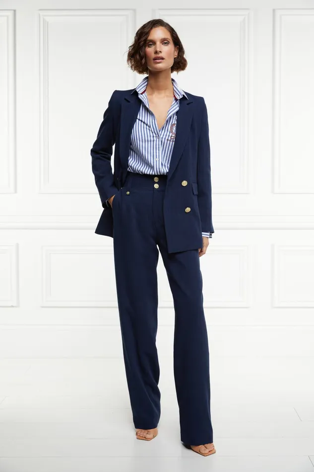 Holland Cooper Tailoring Women High Waisted Straight Trouser Navy Linen Holland Cooper Tailoring Women High Waisted Straight Trouser Navy Linen
