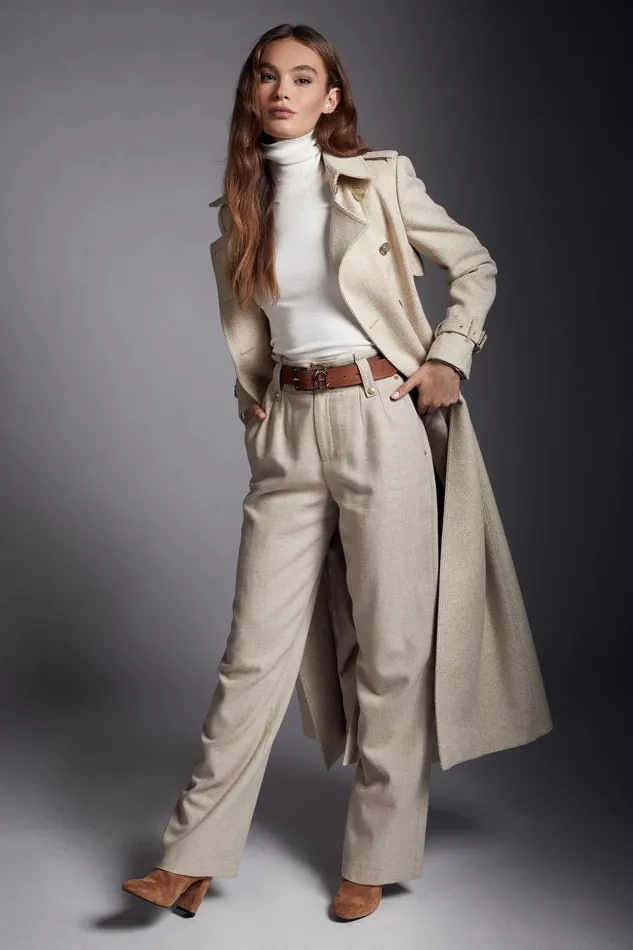 Holland Cooper Tailoring Women High Waisted Straight Trouser Oatmeal