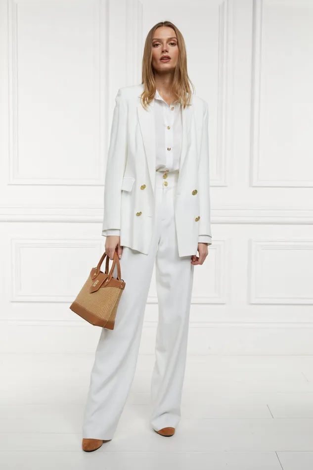 Holland Cooper Tailoring Women High Waisted Straight Trouser Oyster Linen Holland Cooper Tailoring Women High Waisted Straight Trouser Oyster Linen