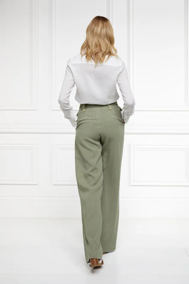Holland Cooper Tailoring Women High Waisted Straight Trouser Sage Linen Holland Cooper Tailoring Women High Waisted Straight Trouser Sage Linen