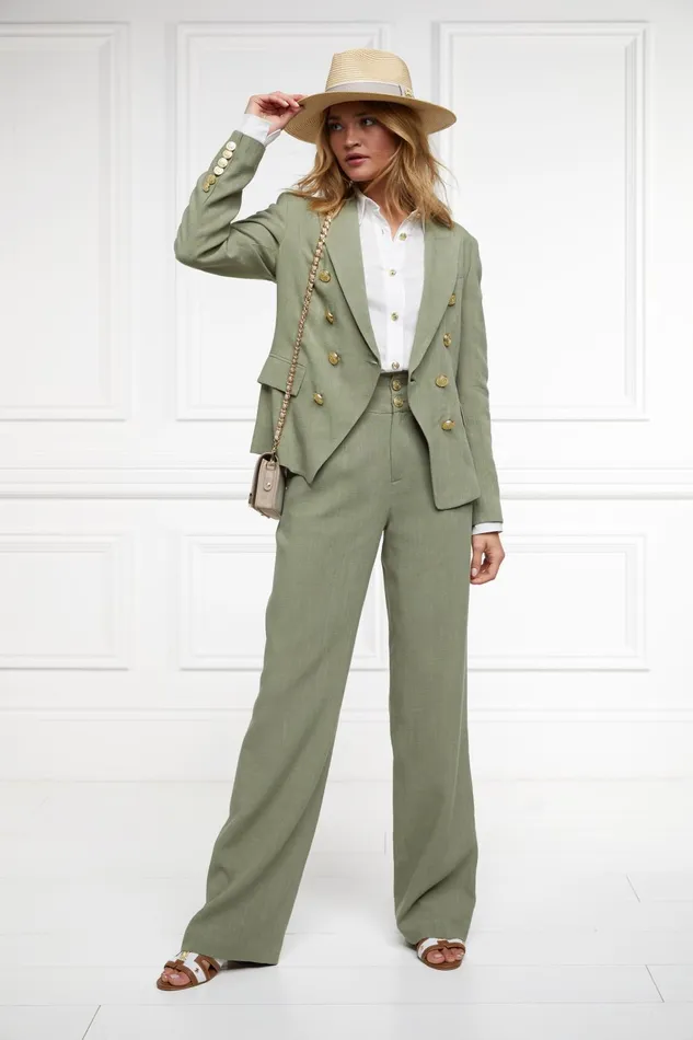 Holland Cooper Tailoring Women High Waisted Straight Trouser Sage Linen Holland Cooper Tailoring Women High Waisted Straight Trouser Sage Linen