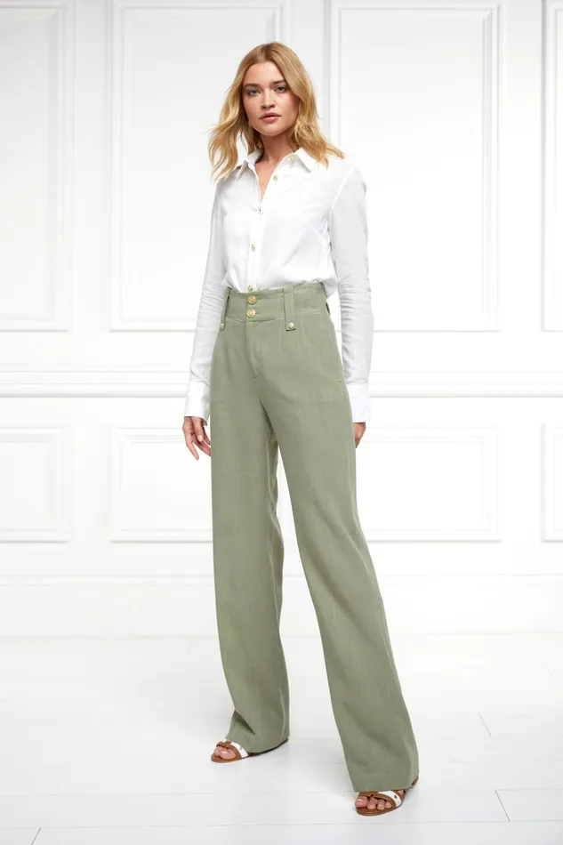 Holland Cooper Tailoring Women High Waisted Straight Trouser Sage Linen Holland Cooper Tailoring Women High Waisted Straight Trouser Sage Linen