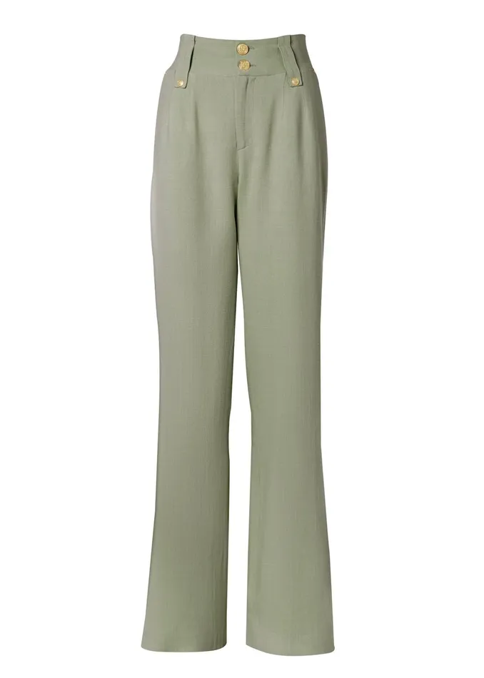 Holland Cooper Tailoring Women High Waisted Straight Trouser Sage Linen Holland Cooper Tailoring Women High Waisted Straight Trouser Sage Linen