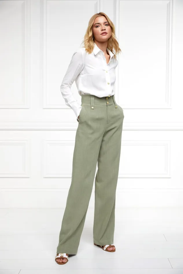Holland Cooper Tailoring Women High Waisted Straight Trouser Sage Linen Holland Cooper Tailoring Women High Waisted Straight Trouser Sage Linen