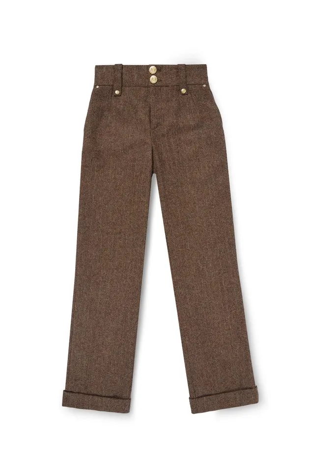 Holland Cooper Tailoring Women High Waisted Wide Leg Trouser Large Scale Brown Herringbone Holland Cooper Tailoring Women High Waisted Wide Leg Trouser Large Scale Brown Herringbone