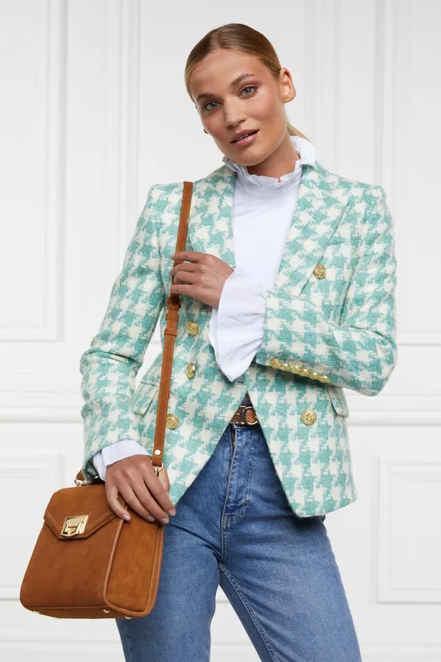 Holland Cooper Tailoring Women Knightsbridge Blazer Large Scale Teal Houndstooth