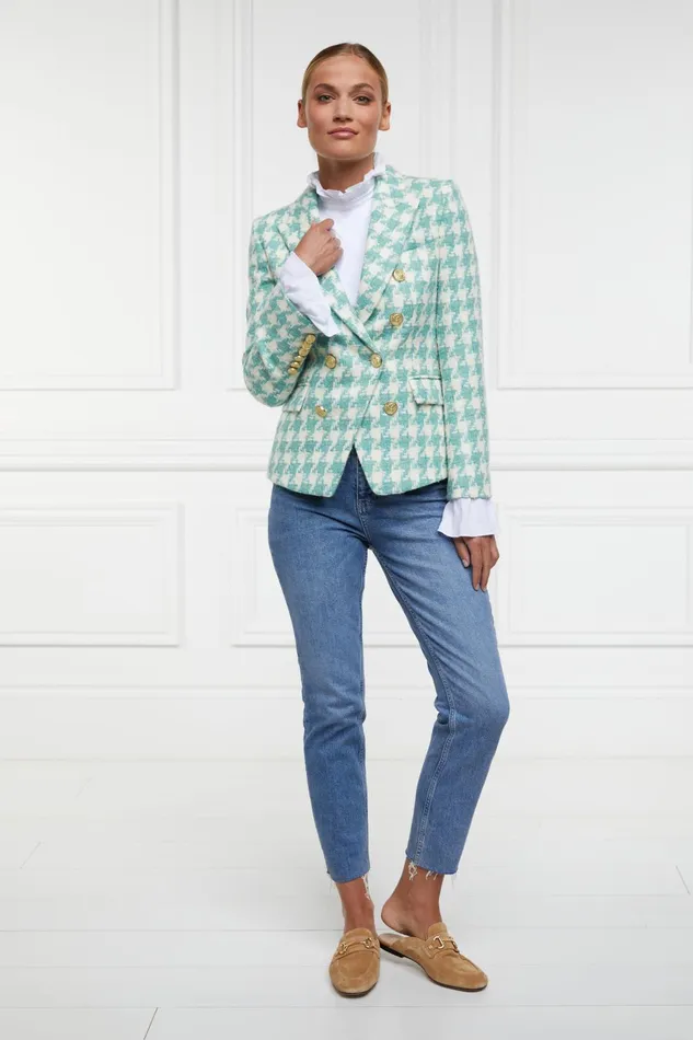 Holland Cooper Tailoring Women Knightsbridge Blazer Large Scale Teal Houndstooth