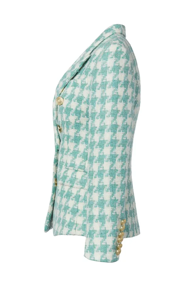 Holland Cooper Tailoring Women Knightsbridge Blazer Large Scale Teal Houndstooth