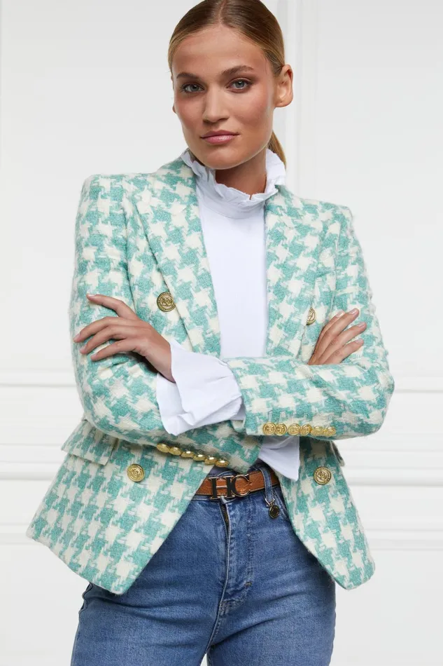 Holland Cooper Tailoring Women Knightsbridge Blazer Large Scale Teal Houndstooth