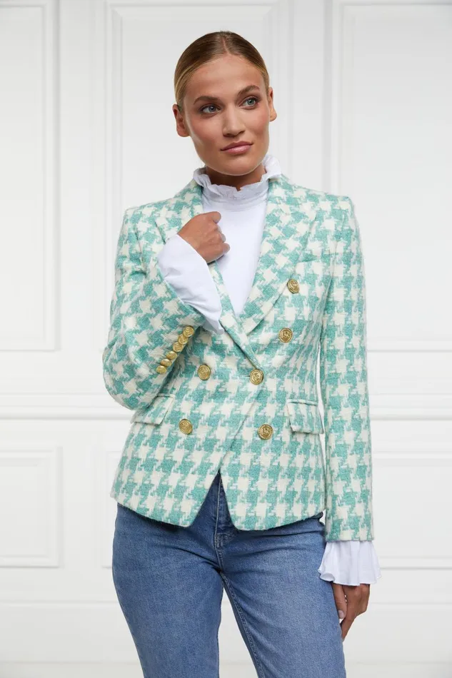 Holland Cooper Tailoring Women Knightsbridge Blazer Large Scale Teal Houndstooth