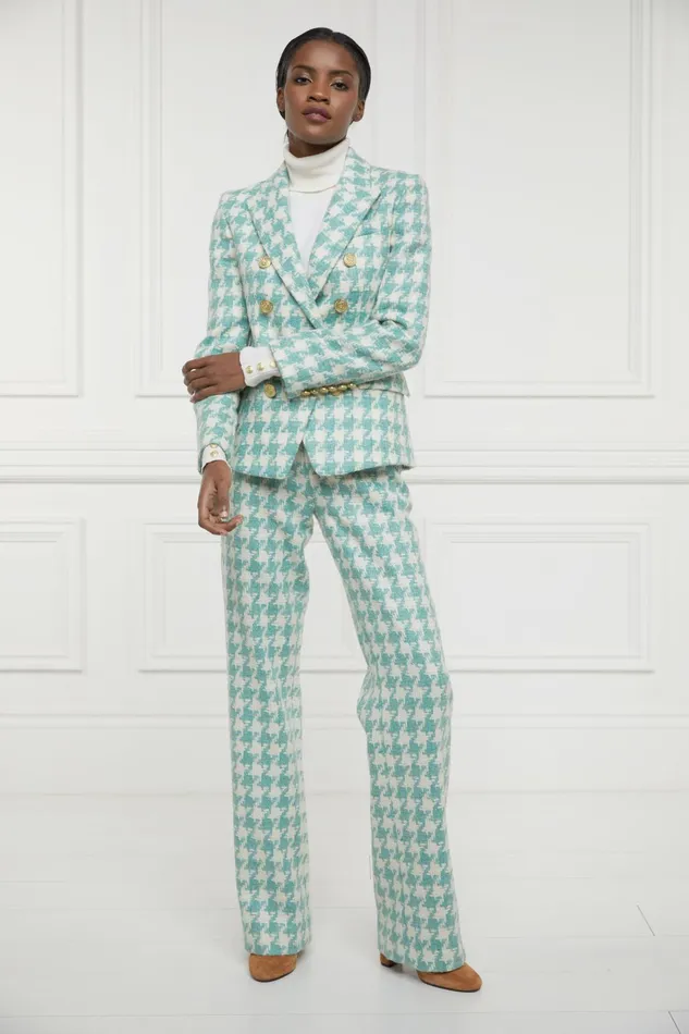 Holland Cooper Tailoring Women Knightsbridge Blazer Large Scale Teal Houndstooth
