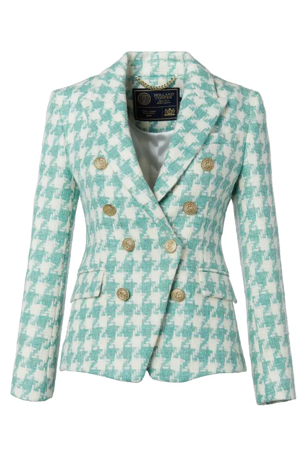 Holland Cooper Tailoring Women Knightsbridge Blazer Large Scale Teal Houndstooth