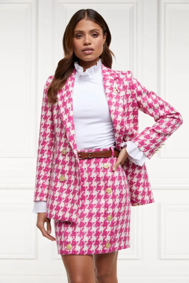 Holland Cooper Tailoring Women Knightsbridge Skirt Hot Pink Large Scale Houndstooth
