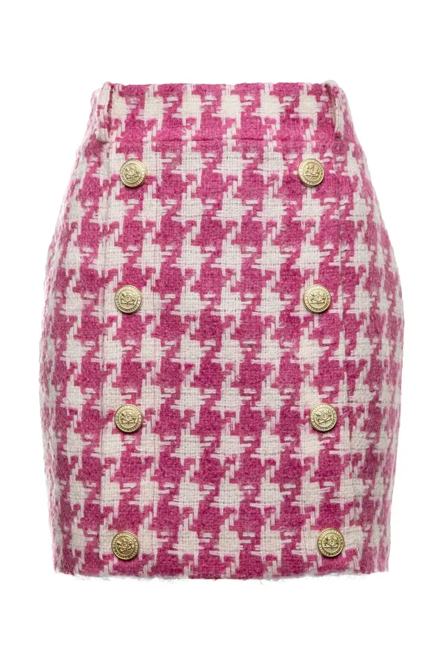 Holland Cooper Tailoring Women Knightsbridge Skirt Hot Pink Large Scale Houndstooth Holland Cooper Tailoring Women Knightsbridge Skirt Hot Pink Large Scale Houndstooth