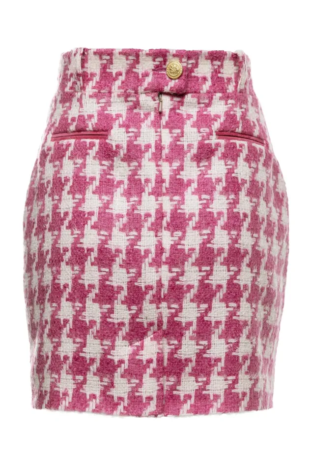 Holland Cooper Tailoring Women Knightsbridge Skirt Hot Pink Large Scale Houndstooth Holland Cooper Tailoring Women Knightsbridge Skirt Hot Pink Large Scale Houndstooth