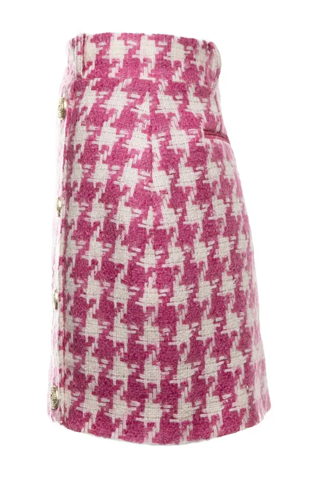 Holland Cooper Tailoring Women Knightsbridge Skirt Hot Pink Large Scale Houndstooth Holland Cooper Tailoring Women Knightsbridge Skirt Hot Pink Large Scale Houndstooth
