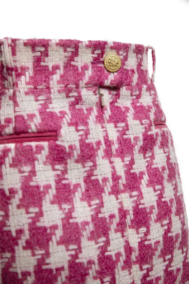 Holland Cooper Tailoring Women Knightsbridge Skirt Hot Pink Large Scale Houndstooth Holland Cooper Tailoring Women Knightsbridge Skirt Hot Pink Large Scale Houndstooth