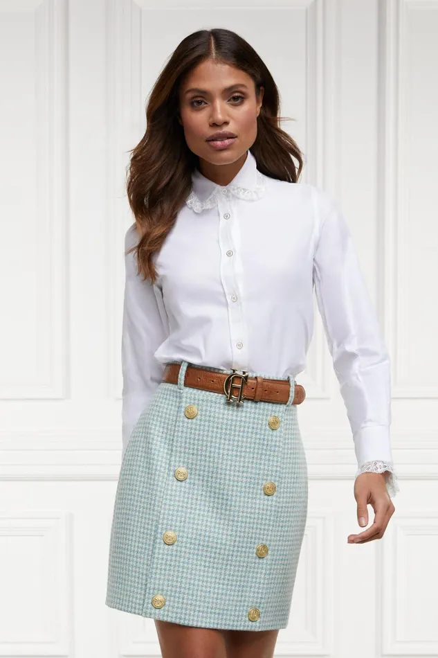 Holland Cooper Tailoring Women Knightsbridge Skirt Teal Houndstooth