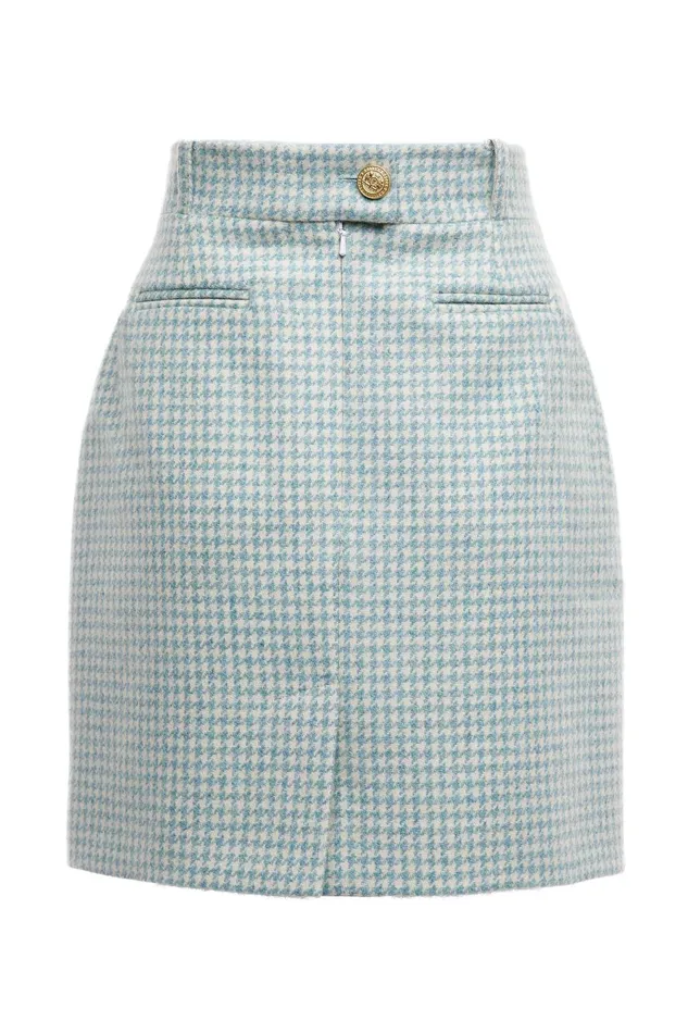 Holland Cooper Tailoring Women Knightsbridge Skirt Teal Houndstooth Holland Cooper Tailoring Women Knightsbridge Skirt Teal Houndstooth