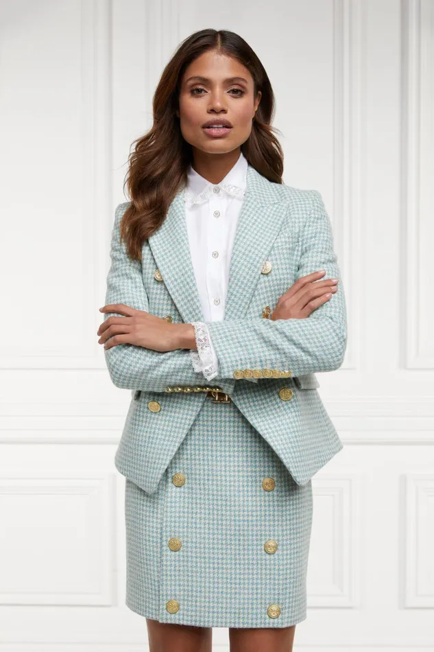 Holland Cooper Tailoring Women Knightsbridge Skirt Teal Houndstooth Holland Cooper Tailoring Women Knightsbridge Skirt Teal Houndstooth