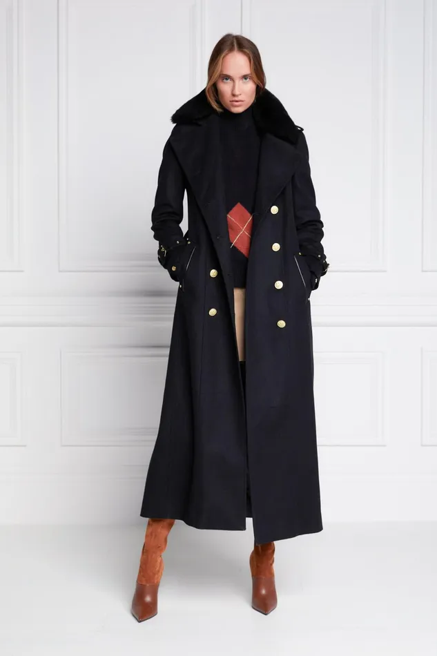 Holland Cooper Tailoring Women Marlborough Shearling Trench Coat Soft Black