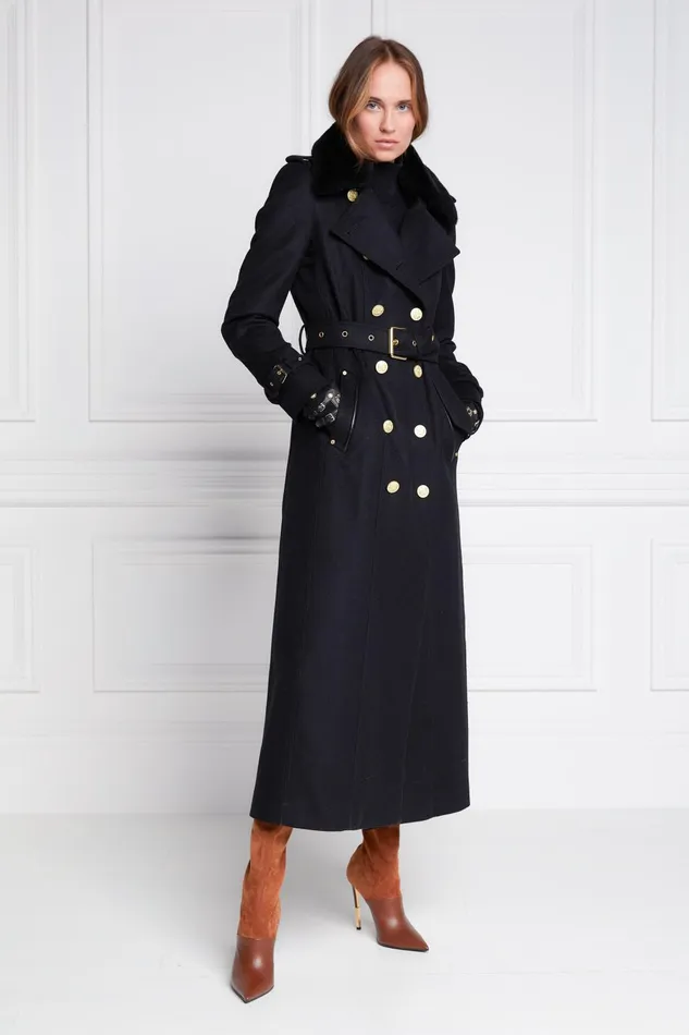 Holland Cooper Tailoring Women Marlborough Shearling Trench Coat Soft Black