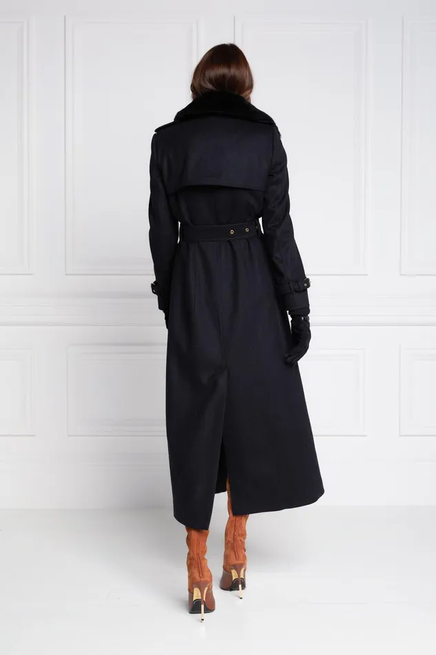 Holland Cooper Tailoring Women Marlborough Shearling Trench Coat Soft Black