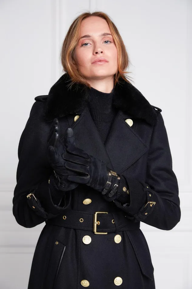 Holland Cooper Tailoring Women Marlborough Shearling Trench Coat Soft Black