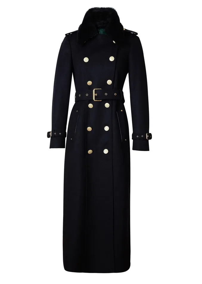 Holland Cooper Tailoring Women Marlborough Shearling Trench Coat Soft Black