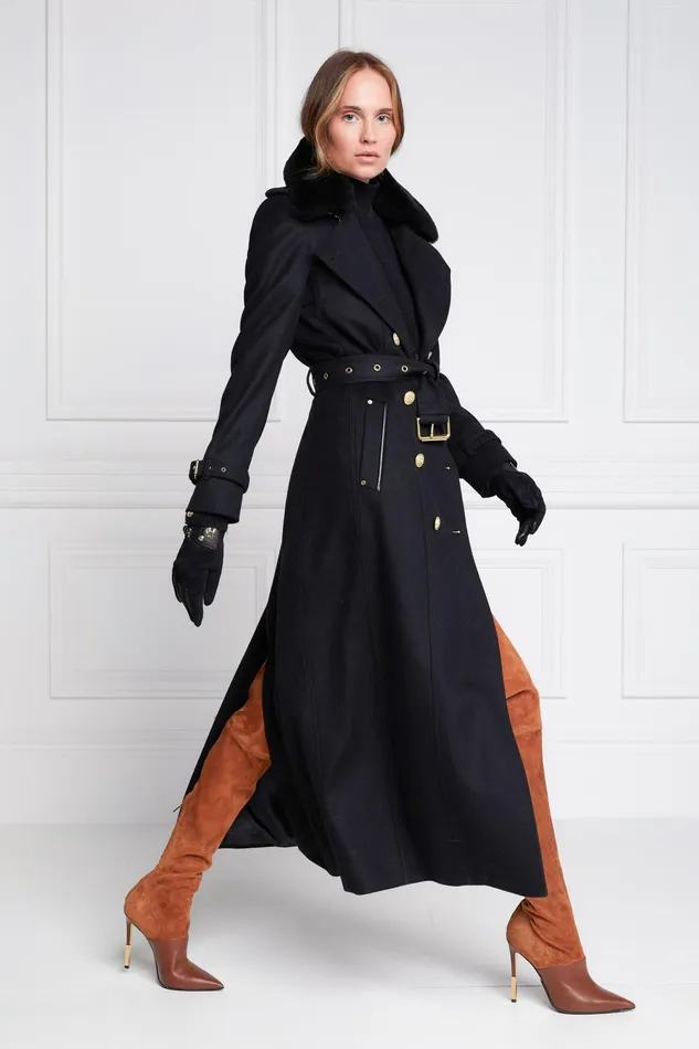 Holland Cooper Tailoring Women Marlborough Shearling Trench Coat Soft Black