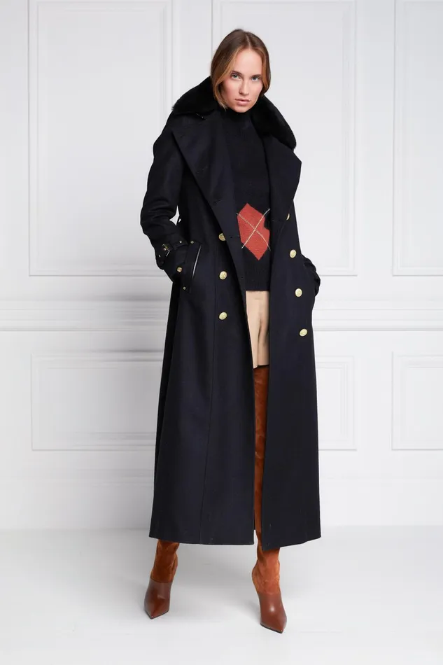 Holland Cooper Tailoring Women Marlborough Shearling Trench Coat Soft Black