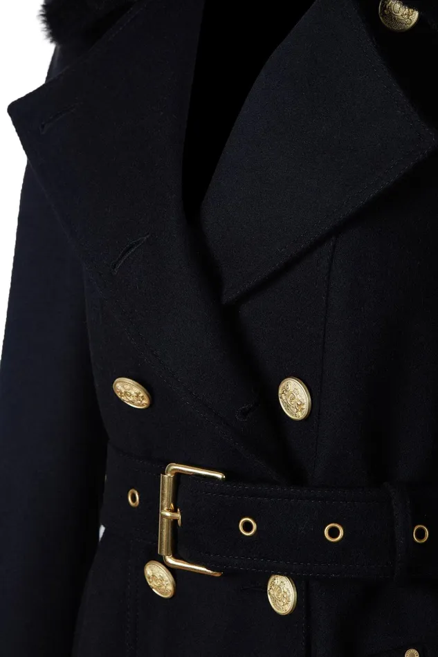 Holland Cooper Tailoring Women Marlborough Shearling Trench Coat Soft Black
