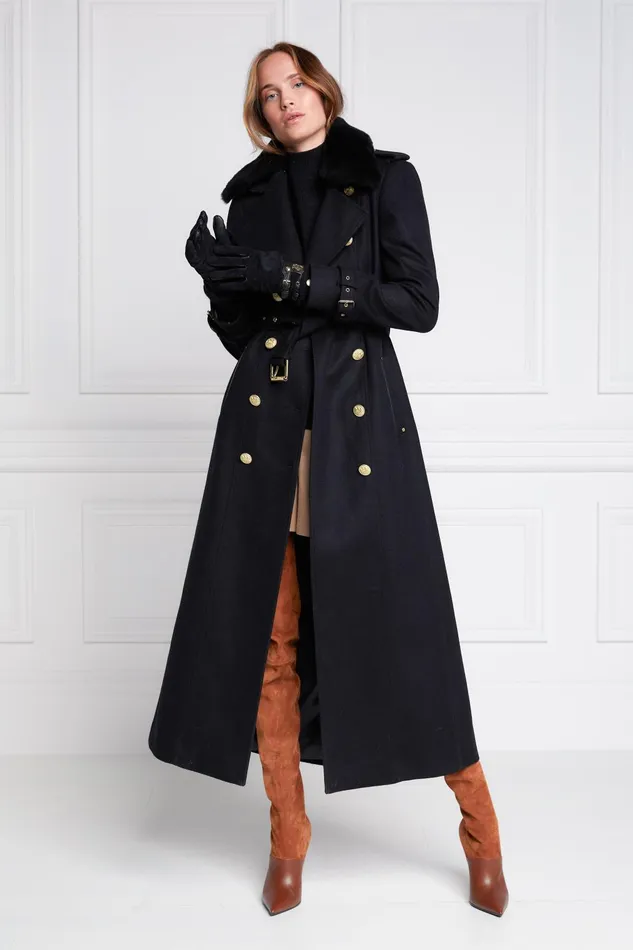 Holland Cooper Tailoring Women Marlborough Shearling Trench Coat Soft Black